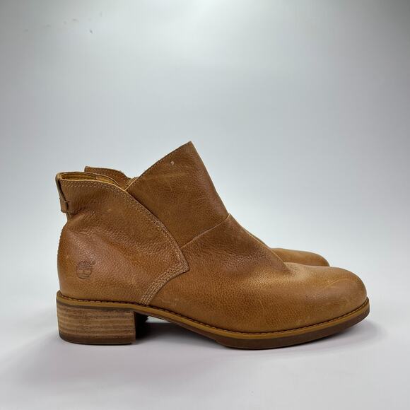 Timberland Beckwith Ortholite Wheat Brown Leather Pull-On Ankle Boots Women 9.5 - Picture 1 of 12